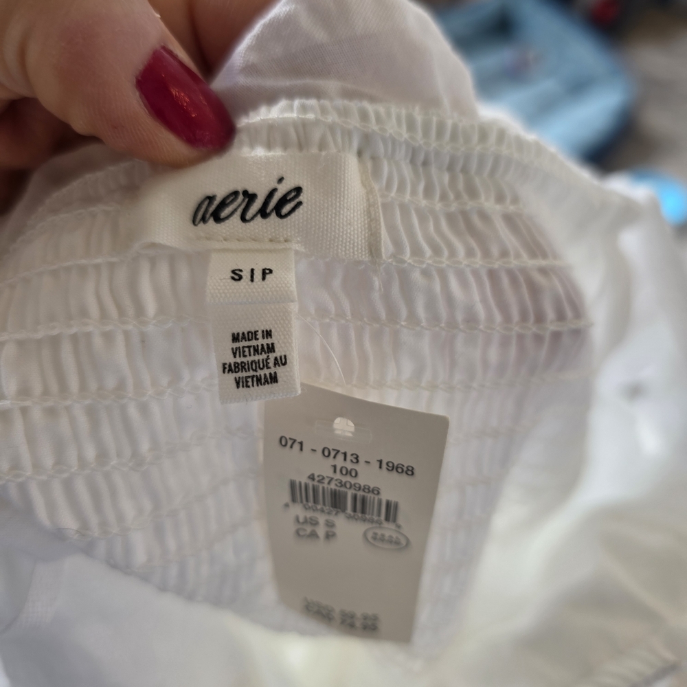 XS Aerie AE American Eagle White Ruffle romper One Piece Shorts Small - Picture 7 of 7